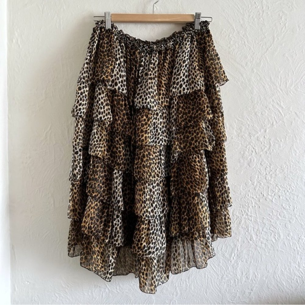 Dolce&Gabbana Leopard Print Tiered Silk Skirt Size 40